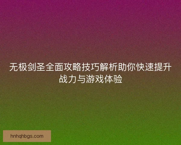 无极剑圣全面攻略技巧解析助你快速提升战力与游戏体验